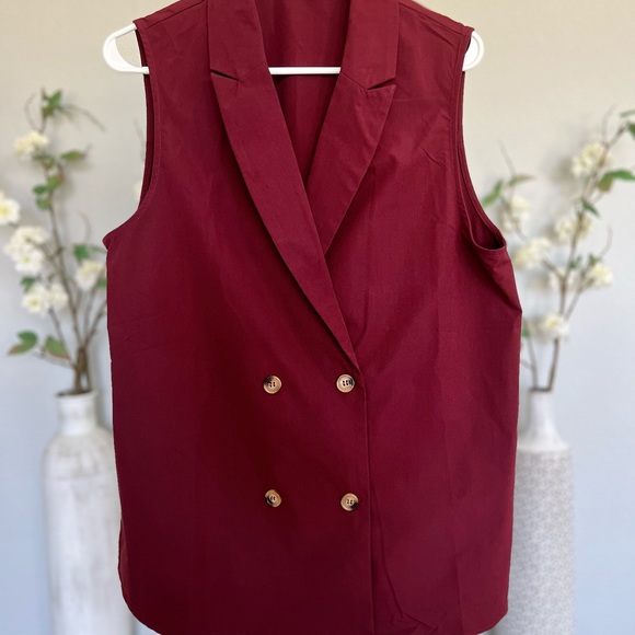 Pants and blazer set -notched collar top-double button at front-high waist pants - Picture 6 of 7